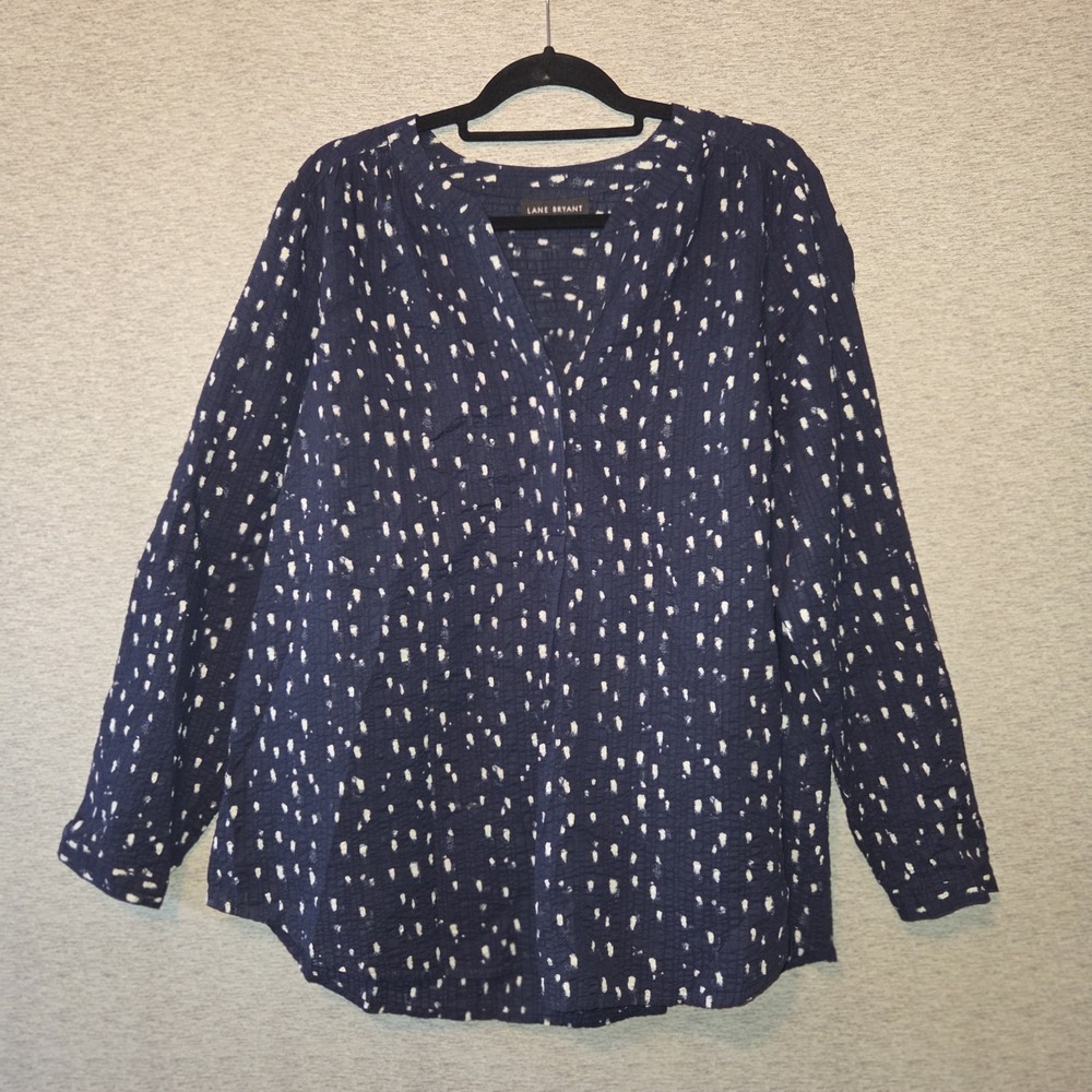 Lane Bryant Blue Floral Blouse Swing Smocked Flowy Pullover Top Women's Size 18